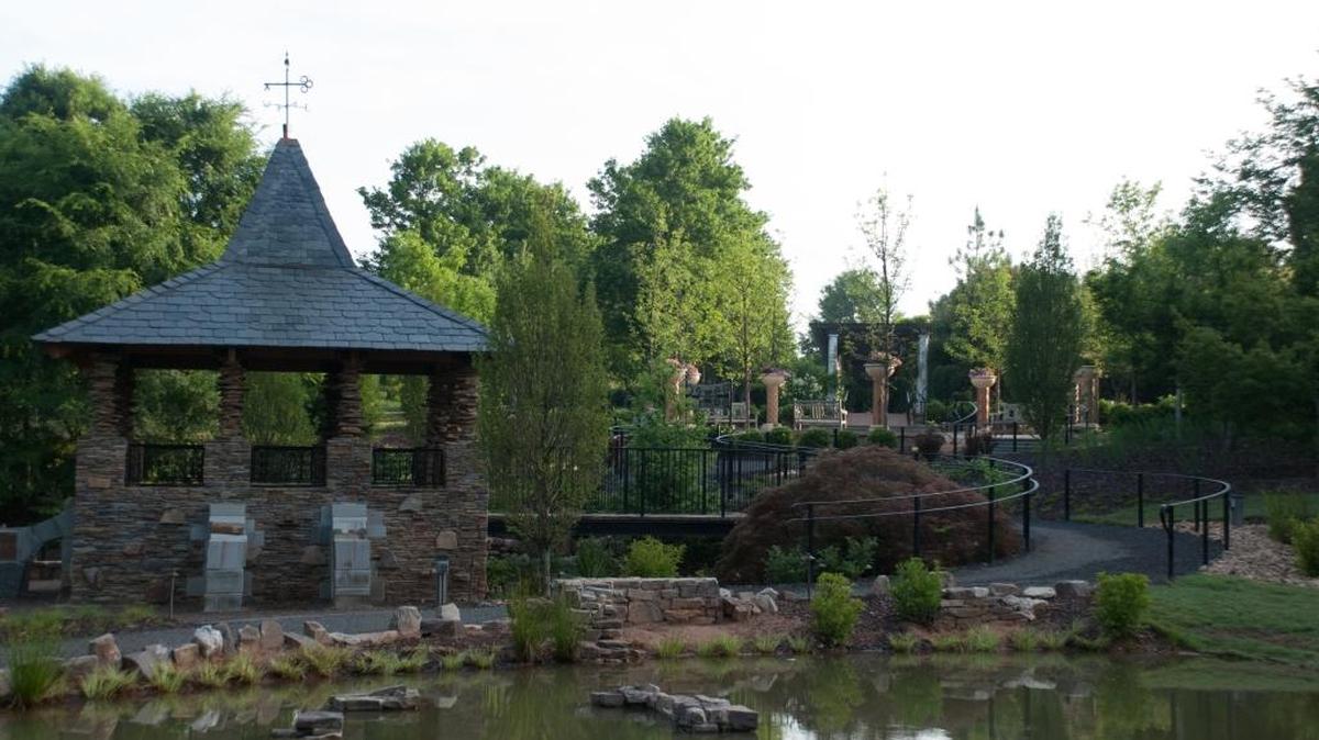 
The newest attraction at Daniel Stowe Botanical Garden in nearby Belmont is Lost Hollow, a children’s garden. Its centerpiece, Moon Keep, above, resembles the fortified structure of castles from the Middle Ages. 

