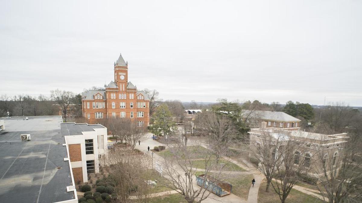 Prominent in the left distance is the historic Henry J. Biddle Hall on the campus of Johnson C. Smith University in Charlotte.