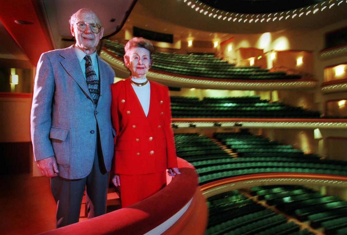 Herman and Anita Blumenthal in one of the boxes in the Belk Theater at the Blumenthal Performing Arts Center.