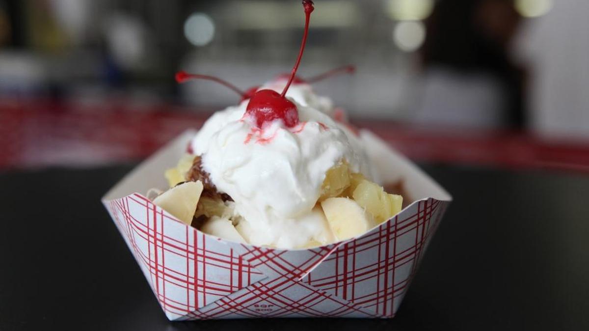 Chocolate peanut butter ice cream sandwich and banana split at the Cabarrus Creamery on Thursday, July 10, 2014.