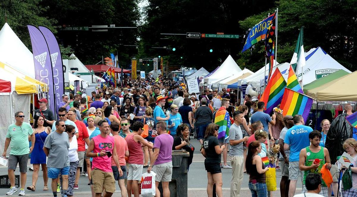 Crowds filled Tryon Street during the Charlotte Pride Festival.