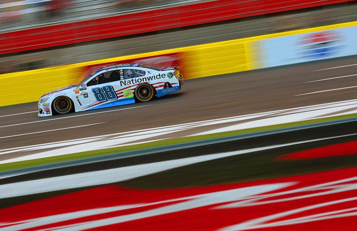 NASCAR driver Dale Earnhardt Jr. runs qualifying laps for the Coca-Cola 600 at Charlotte Motor Speedway in Concord.