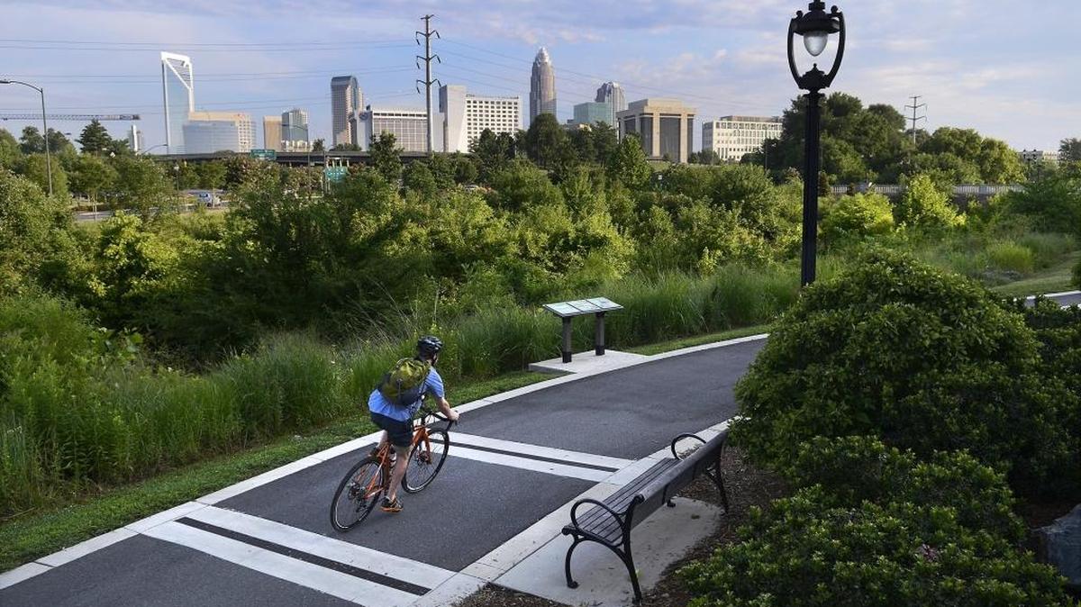 Charlotte is a city of creeks, and some have greenways that stretch for miles beside them. Cyclists, walkers and runners enjoy taking to the curving path along the Little Sugar Creek Greenway.