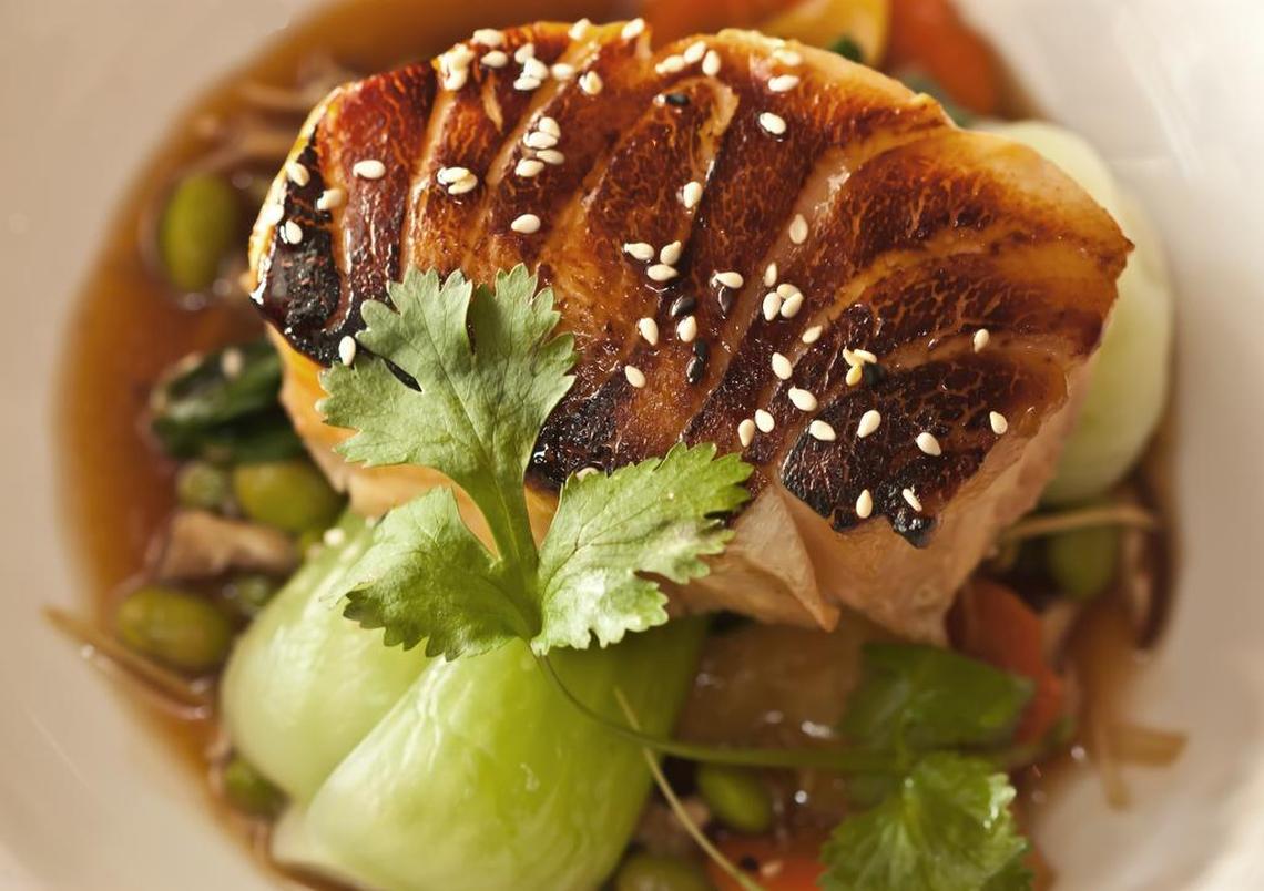 Sake marinated sea bass at Upstream.