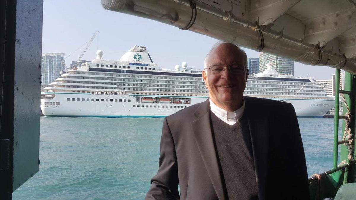 Father Frank O’Rourke during his ministry at sea in 2016