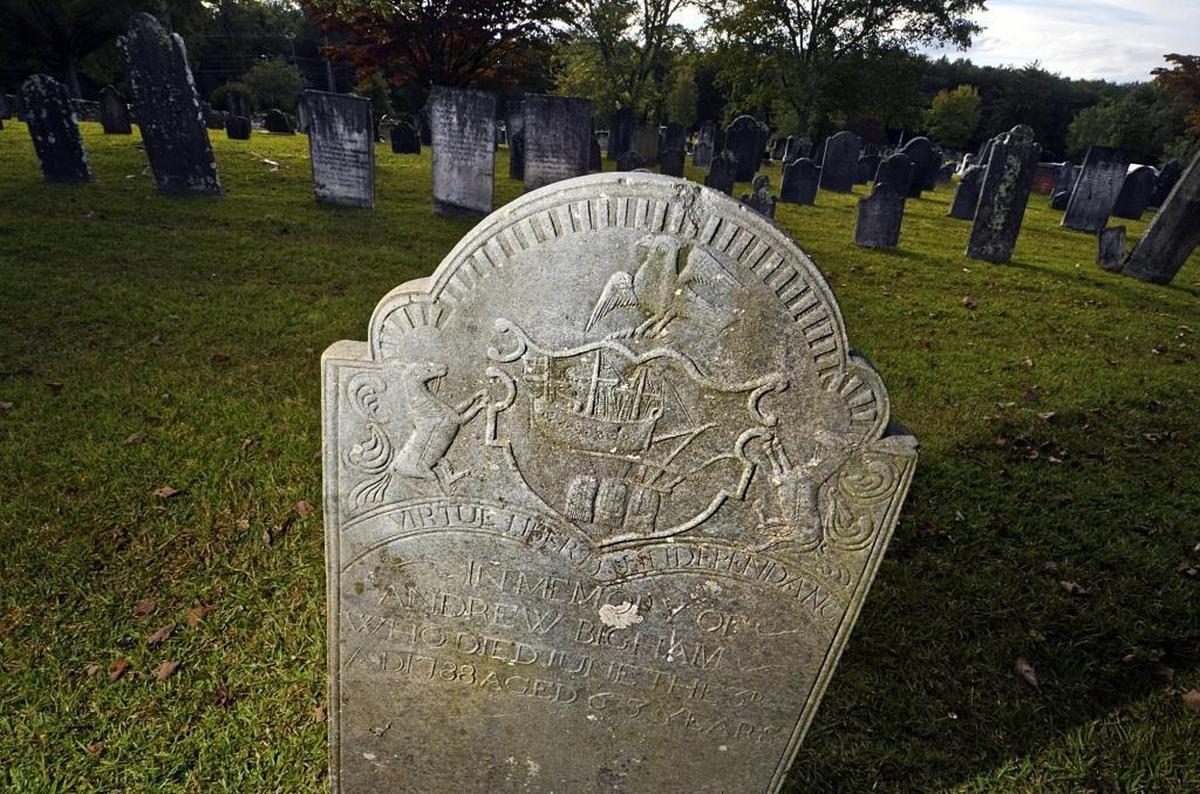 The headstone of Andrew Bigham in the graveyard at Steele Creek Presbyterian Church.