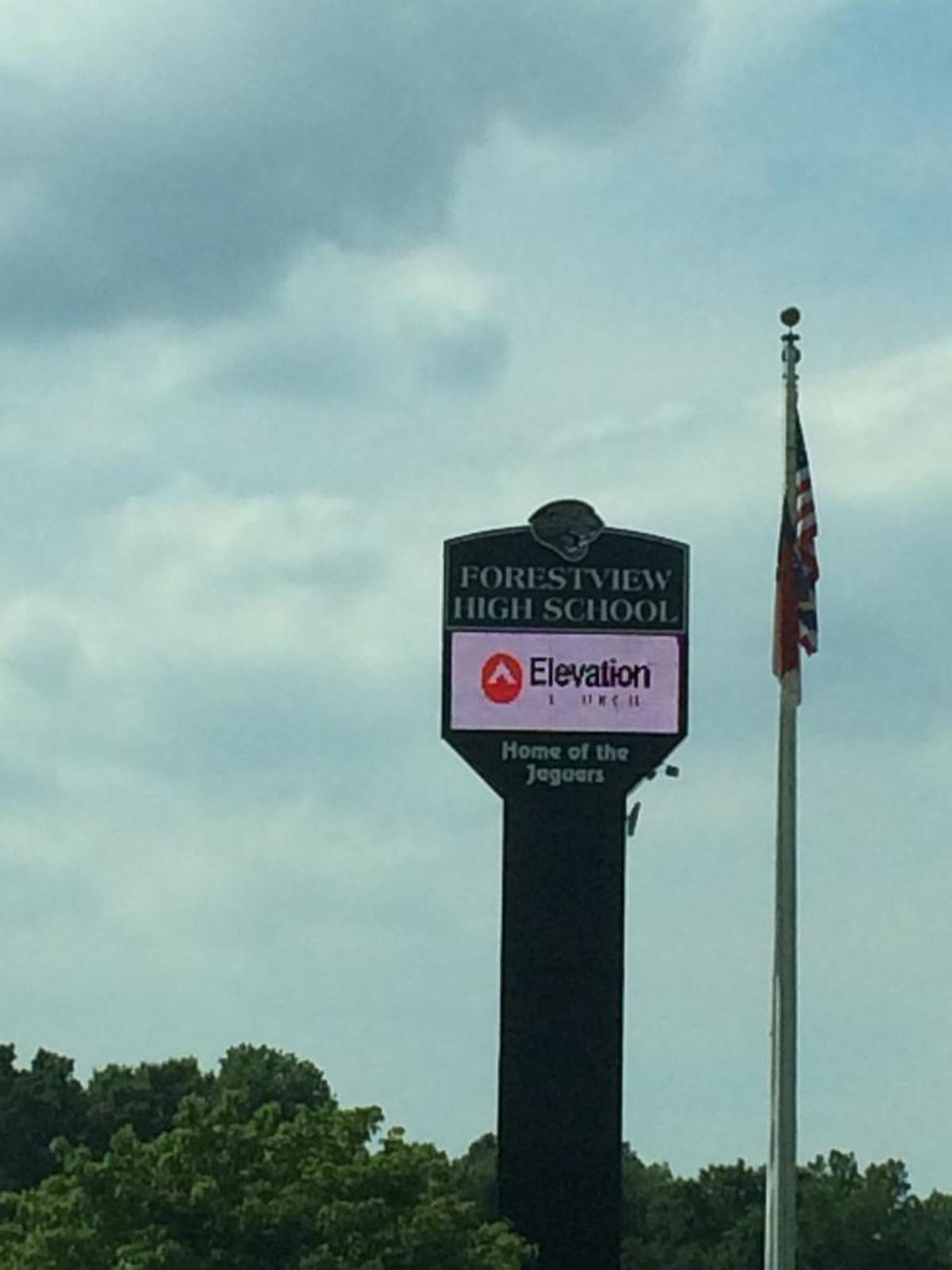 Forestview High School in Gastonia salutes its financial sponsors on the school’s digital sign. Elevation Church has donated money to the school’s athletic boosters and PTO, principal Chad Carper said. Other sponsors that get visual mentions on the electric sign, he said, include Publix grocery chain and Track Side Grill.