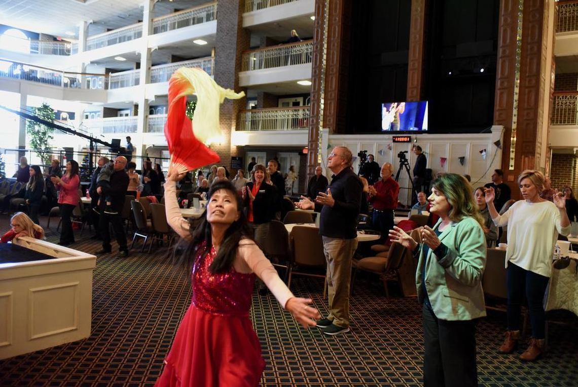Liturgical dancing is among the features at MorningStar Fellowship Church’s worship services, which are held in what used to be PTL’s Heritage Grand Hotel.