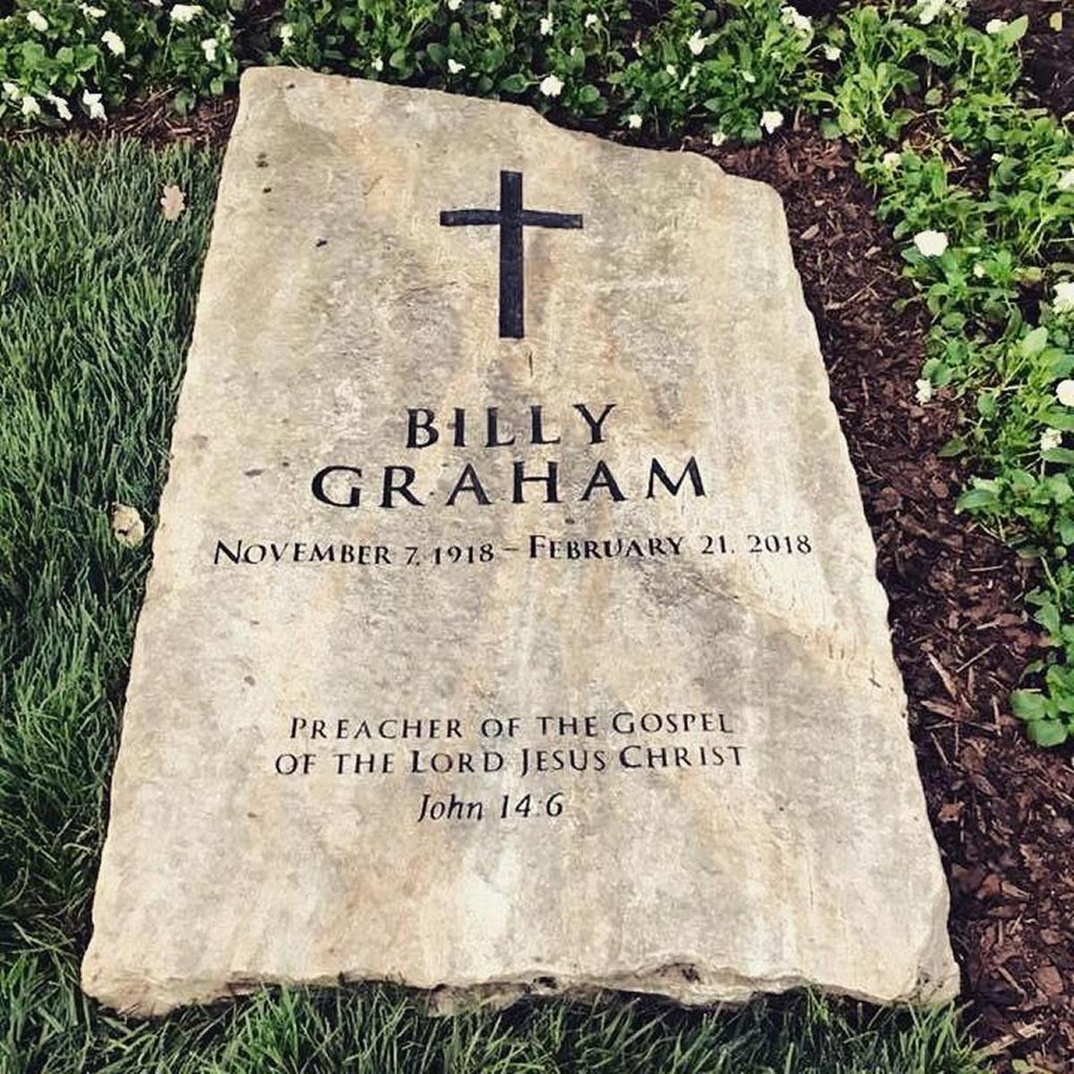 A simple etched fieldstone marks the grave of the Charlotte-born evangelist at the Billy Graham Libary.