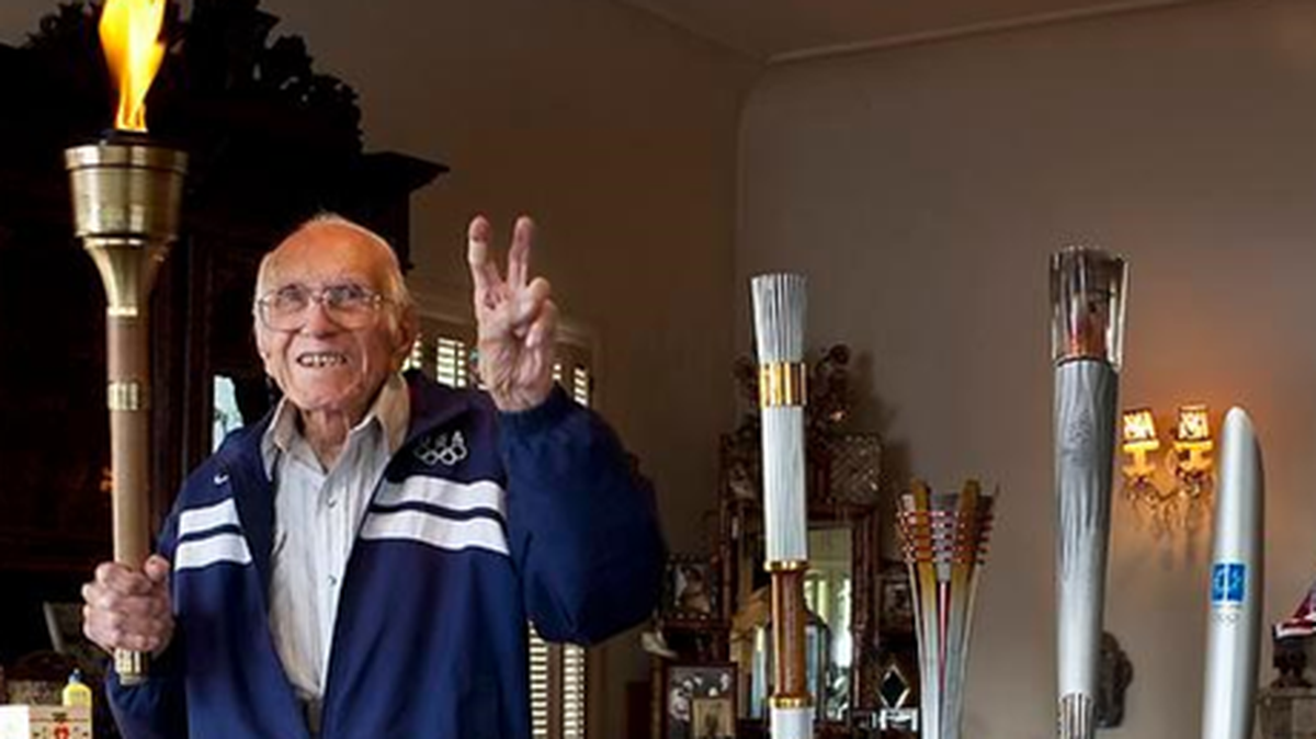 Louie Zamperini, here at age 94, first made his mark as a high school track star in California. He later competed in the 1936 Olympics in Berlin. He was later a POW during World War II. His life story was told in the bestselling book, “Unbroken.”
