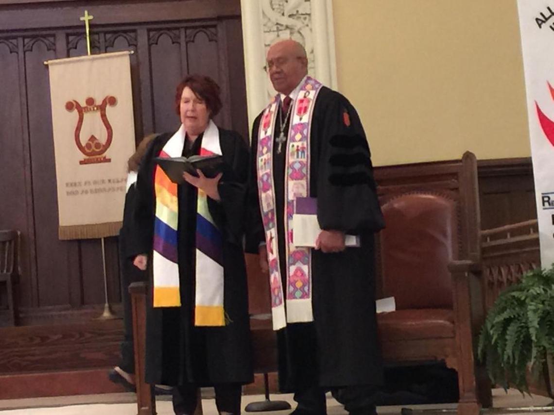 The Rev. Val Rosenquist (Left) and the Rev. Melvin Talbert presided over the first same-sex wedding in a United Methodist church in North Carolina.