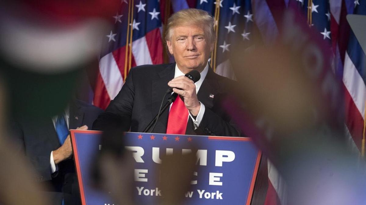 President-elect Donald Trump speaks to supporters at the Election Night Party at the Hilton Midtown Hotel in New York City on election night.