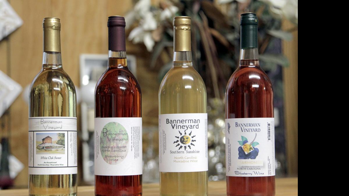 
A selection of some of the wine made and sold at Bannerman Vineyard in Pender County is seen on June 18, 2015. Pender County is explored for the News & Observer's Best-Kept Secrets series.

