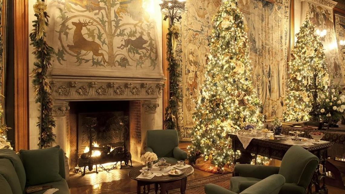 Rooms on the Biltmore Estate tour, like the Tapestry Gallery, are trimmed for Christmas.