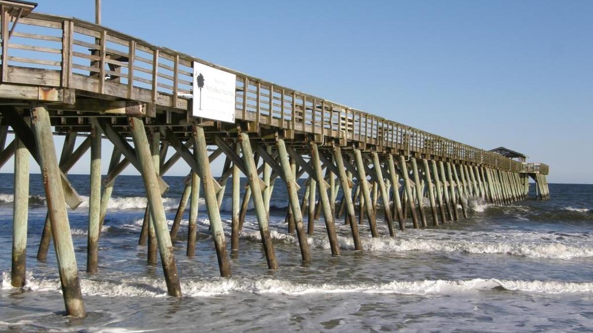 The fishing pier at Myrtle Beach State Park is popular with anglers.