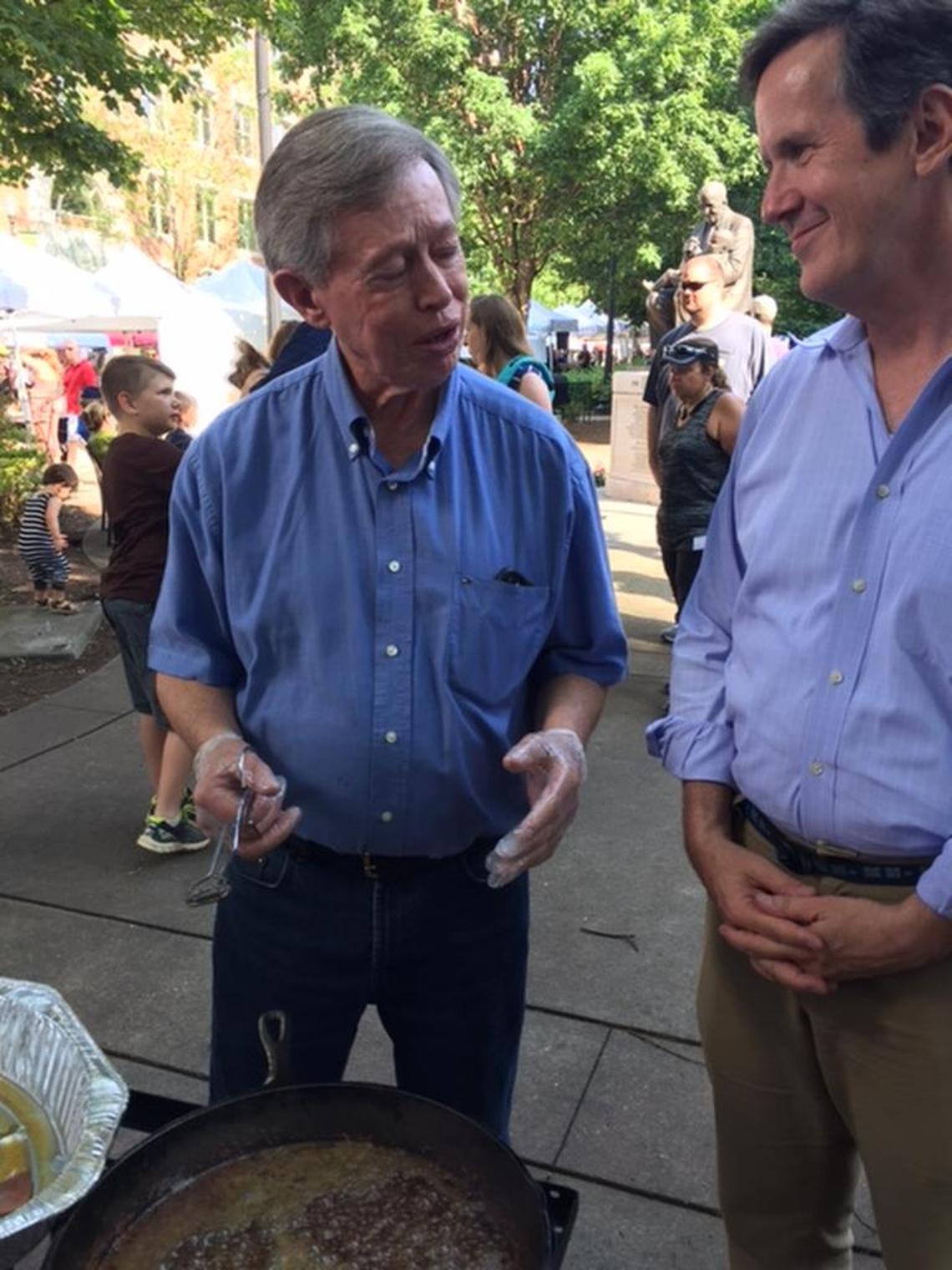 Ham maker Allan Benton was on hand at the recent International Biscuit Festival, frying up slices of country ham himself.