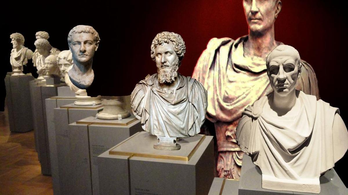 
A variety of busts of Julius Caesar, one of the most famous of Romans, are included in the exposition.
