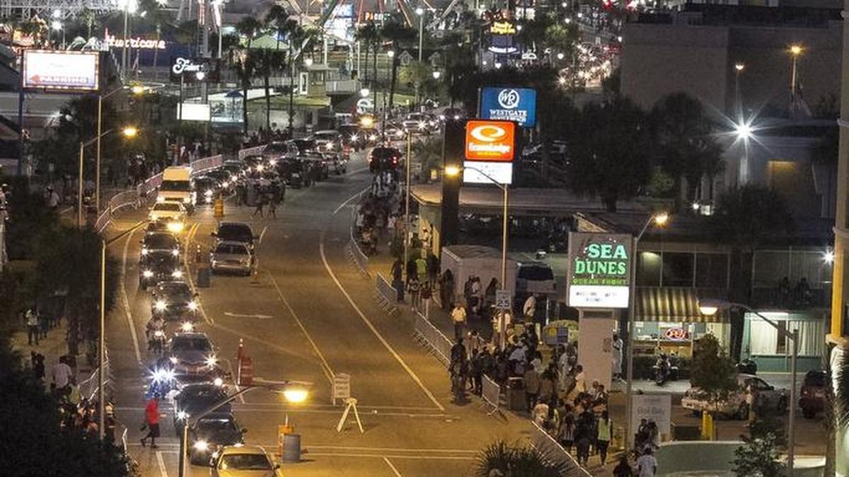 View North from atop a garage on 9th Avenue South. Sights and Sounds from the 2016 Atlantic Beach Bikefest in Myrtle Beach.