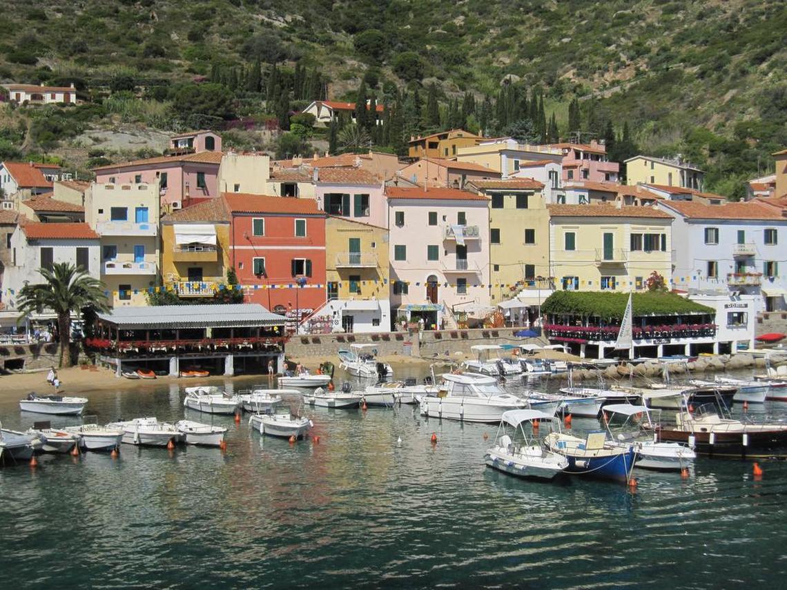 Giglio Porto is the main harbor on the island of Giglio. From here, we took a water taxi for a hold-onto-your-hats ride to the other side of the island and the climb to Pardini’s Hermitage.