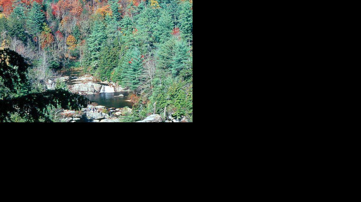 
Trails off the Blue Ridge Parkway lead to Upper Linville Falls and – shown here – Lower Linville Falls. 
