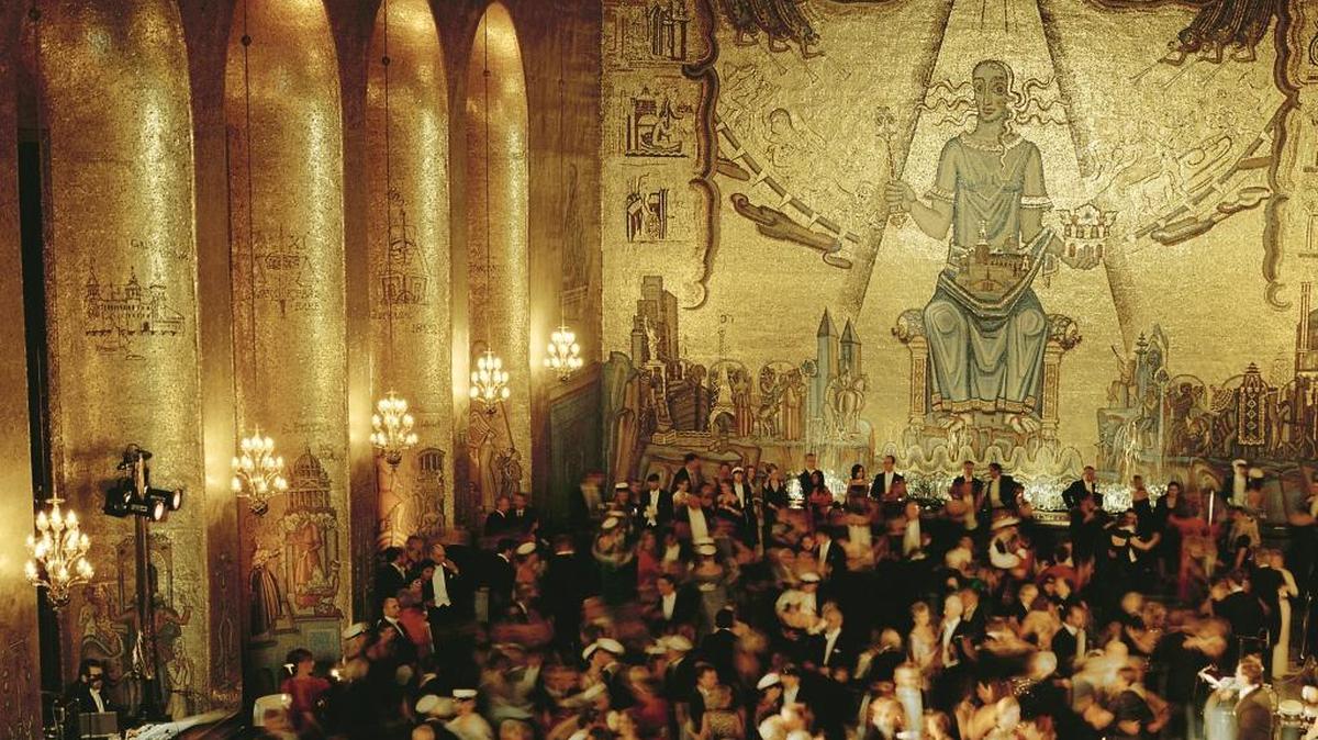 The Nobel banquet in Stockholm, Sweden: The Stadshuskallaren restaurant recreates dinners from past awards celebrations.