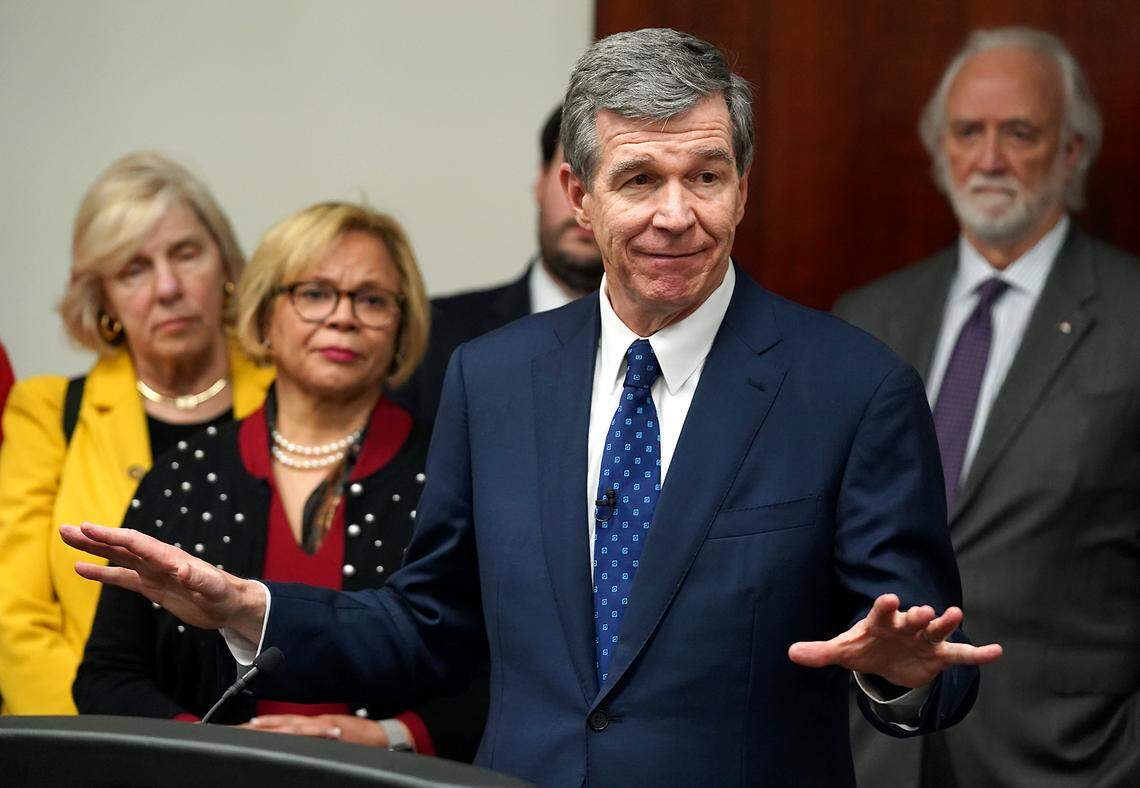 North Carolina Governor Roy Cooper addresses the coronavirus during a press conference at the Charlotte-Mecklenburg Government Center on Wednesday, March 11, 2020. Cooper said that North Carolina has not yet received all of the novel coronavirus testing supplies it needs from the CDC to continue testing in the way it wants.