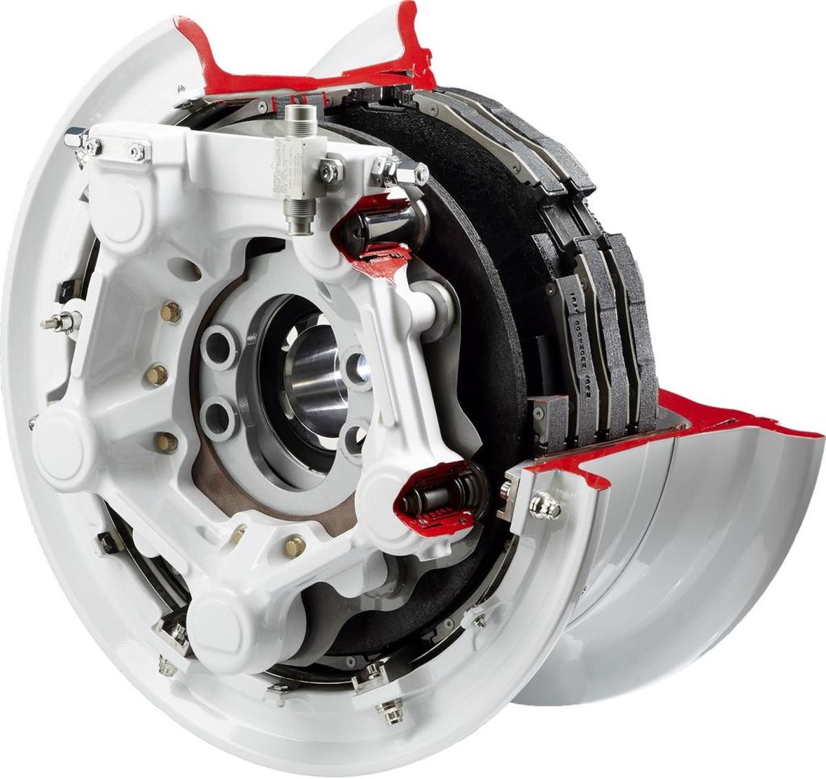 A cutaway photi of UTC Aerospace Systems’ wheel and brake package for the F-15 fighter jet.