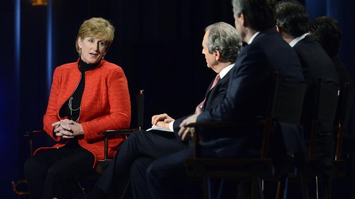 Premier Inc.’s chief executive officer, Susan DeVore, saw a slight decline in her total compensation in the company’s 2016 fiscal year. In this 2015 file photo, she speaks on a panel about the economic outlook for 2016.
