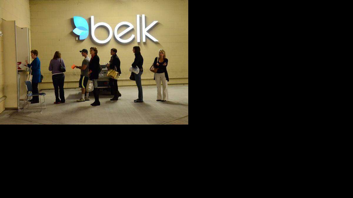 
Customers wait in line to take part in Belk's Charity Day sale at South Park mall on Nov. 9, 2013. A sale of the company would mean Belk follows the long march of other family-owned department stores, including Marshall Fields and Hecht’s, that were sold to bigger companies. 
