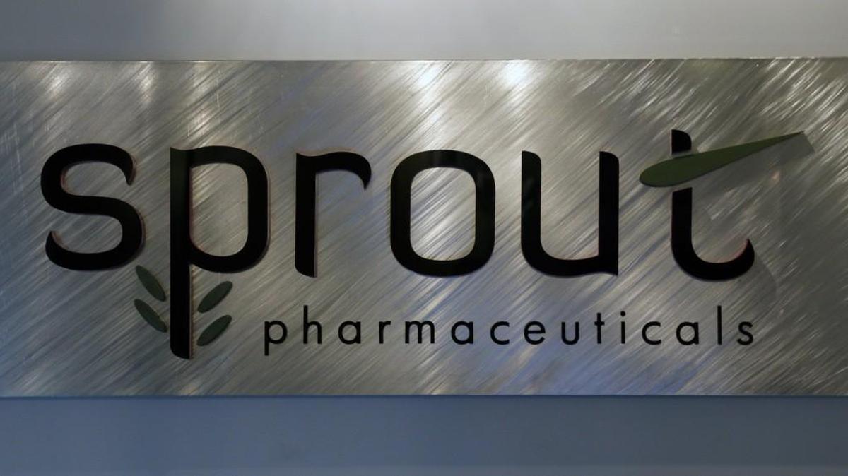 
The logo of Sprout Pharmaceuticals in Raleigh, NC is prominent at the company's 10th floor office entrance Wednesday, August 5, 2015. 
