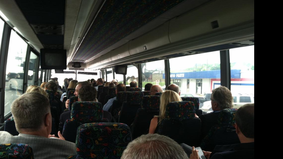 
Members of a Charlotte Chamber delegation tour Nashville by bus on Wednesday during the chamber’s visit to the city. 
