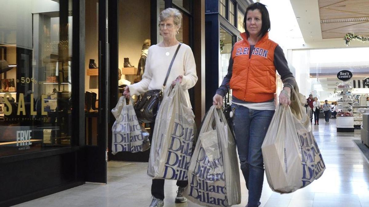 Mother and daughter, Patti Cloninger and Courtney Cloninger, both of Rock Hill, came to SouthPark Mall Monday. Although Christmas is over retailers in the Charlotte area are still hoping customers use their gift cards and spend money on the after holiday sales. The crowd at SouthPark Mall grew as the day progressed on Monday December 26, 2016.