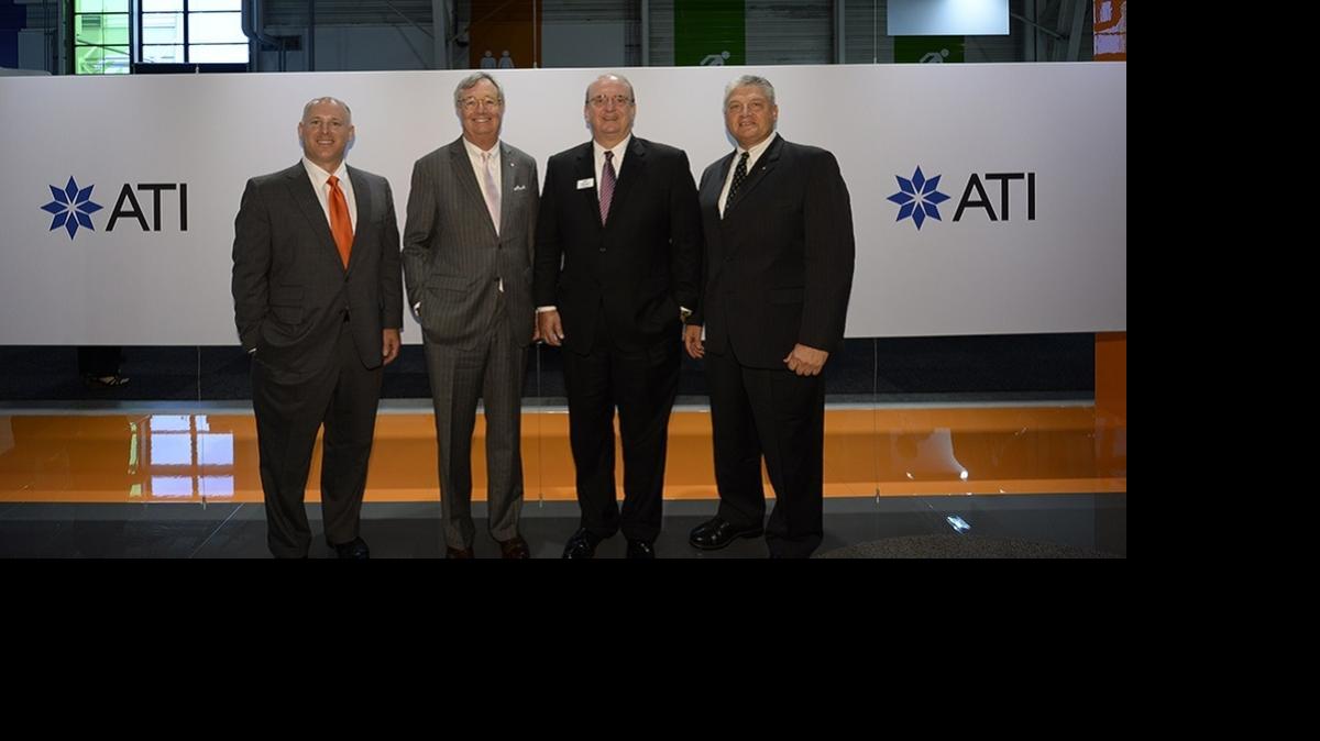 
From left to right: Chris Platé Executive Director, Monroe Union County Economic Development, North Carolina Department of Commerce Secretary John Skvarla, Rich Harshman, ATI President and CEO, Hunter Dalton, executive vice president of ATI’s Specialty Materials group.
