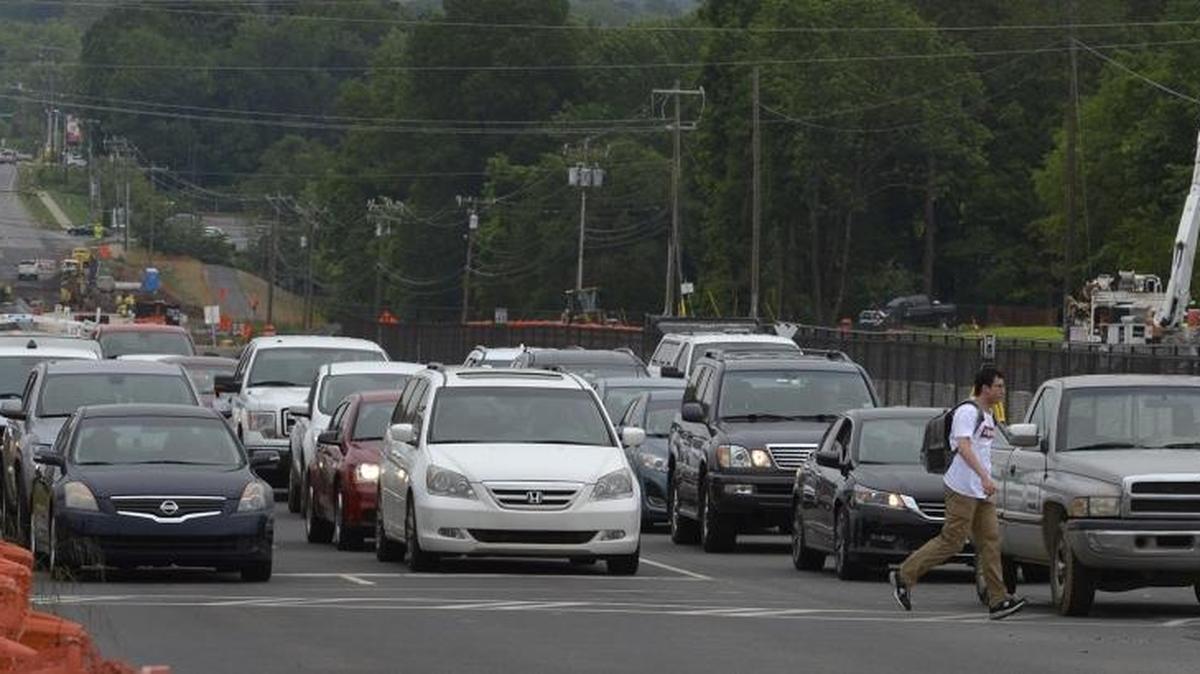 Traffic on North Tryon Street near UNC Charlotte.
