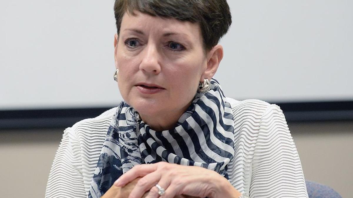 Lynn Good, CEO of Duke Energy, answer questions about the new community-focused initiative to solve local problems in a 2015 photo.