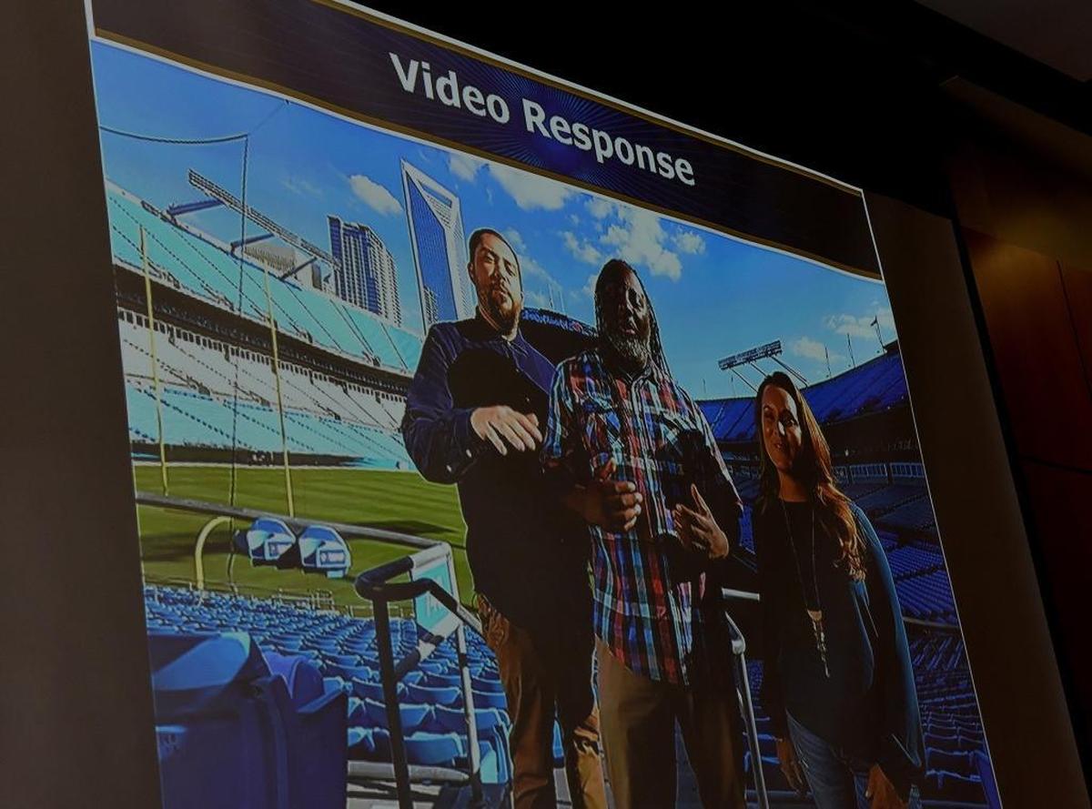 Charlotte’s presentation to Amazon presented on the screen at the Amazon HQ2 Media Event at the UNC Charlotte Center City building last year.