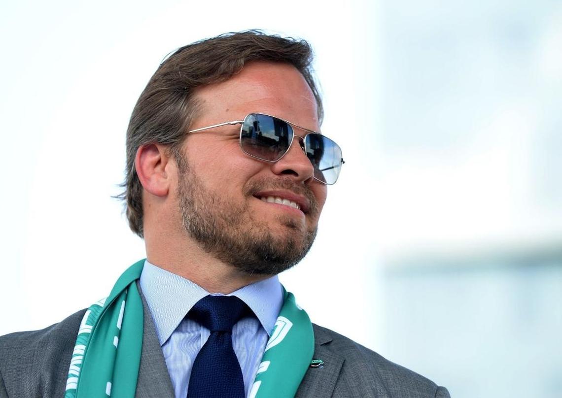 Marcus Smith during the MLS4CLT rally at First Ward Park in Charlotte Tuesday. Major League Soccer officials were in Charlotte to meet with the local team bidding for an expansion team.