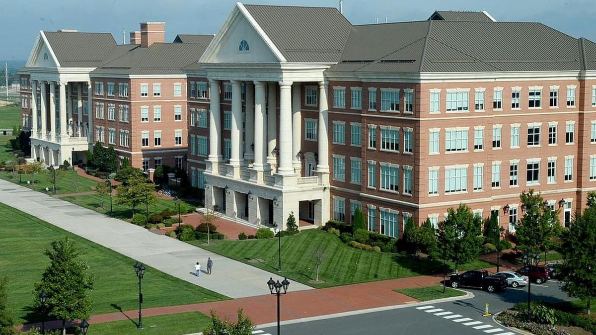 
View of the NC Research Campus in Kannapolis as seen from an upper window of the David H. Murdock Research Core Laboratory building. 
