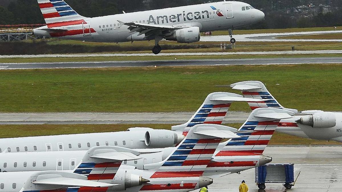 An American airlines jet takes off at Charlotte Douglas International Airport.