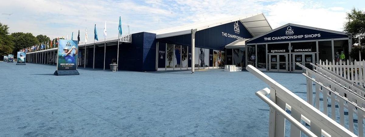 Exterior of The Championship Shops, a new merchandise tent area at Quail Hollow Club for the PGA Championship.