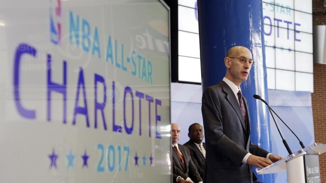 NBA Commissioner Adam Silver announces in 2015 that Charlotte would host the 2017 NBA All-Star game. The NBA later pulled the event out of Charlotte and held it in New Orleans instead because of North Carolina’s House Bill 2, which limited protections for LGBT individuals.