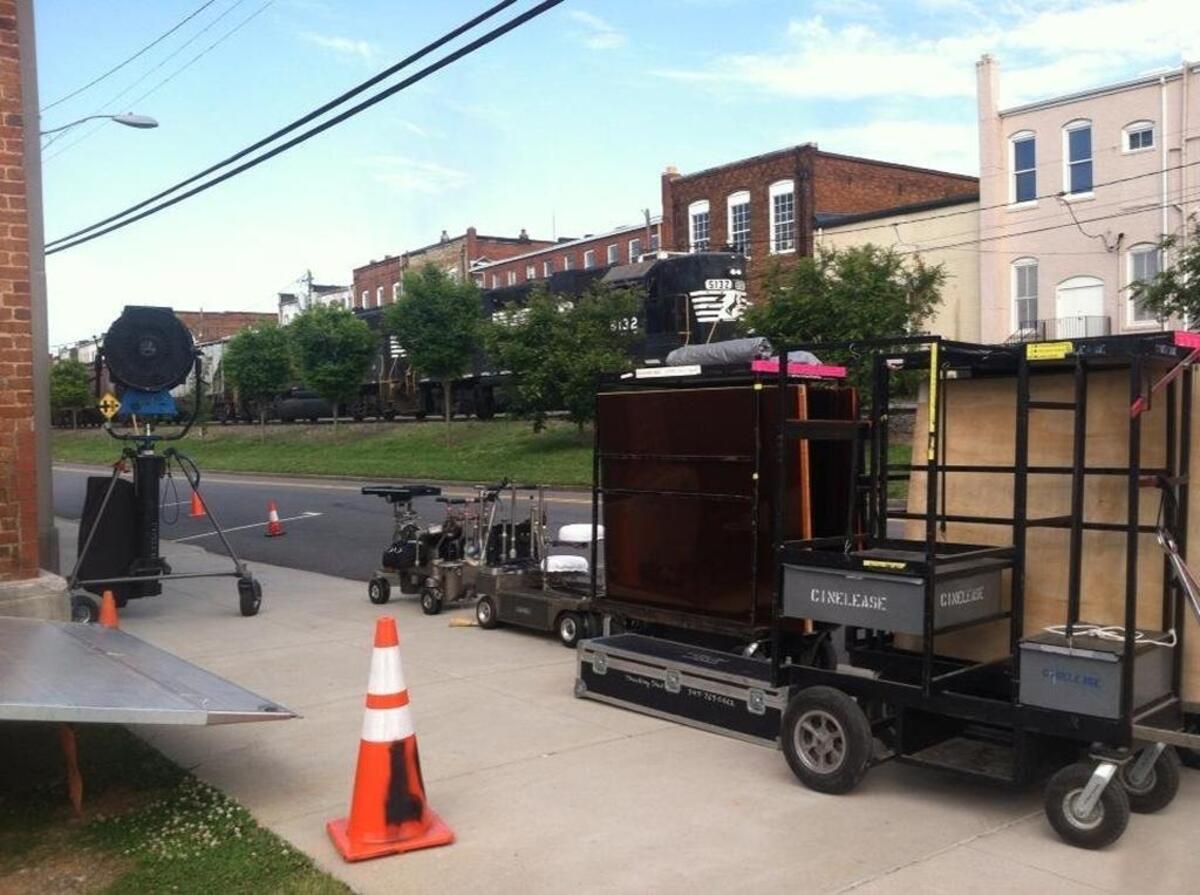 Set equipment sits along North Broad Street in Mooresville on the set of TV show “Banshee” in 2014.