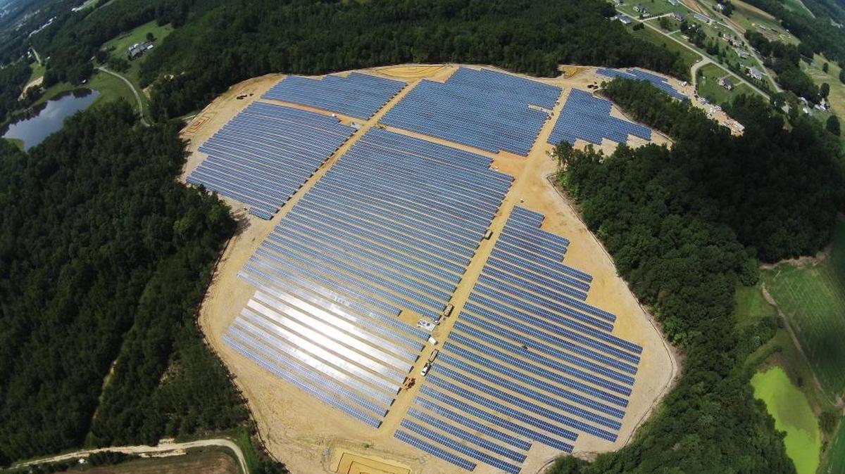 A solar farm built on farmland by Cypress Creek Renewables in Catawba County.
