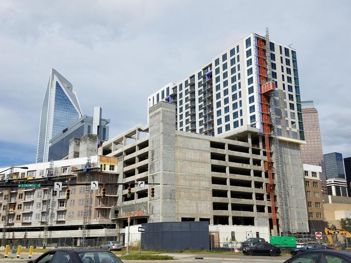The parking deck at Novel Stonewall Station, visible in the center and on the right, will be covered by one of Charlotte’s largest-ever pieces of public art.