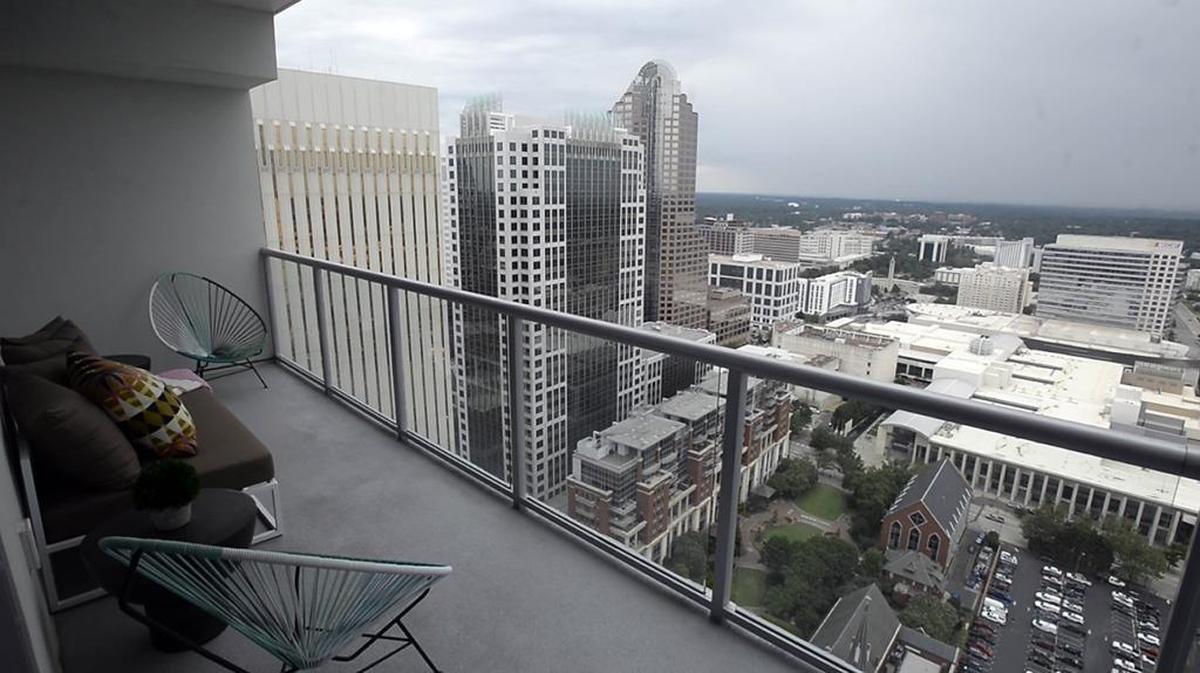 A balcony view from one of the model units in Museum Tower on Tuesday, June 20, 2017. Museum Tower, developed by Childress Klein, totals 394 apartments atop the Mint Museum in a 43-story building.