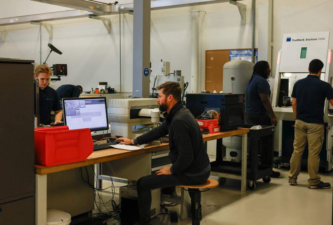 Students in Groninger’s apprentice program get first-hand experience with the company’s machines. The company works with Central Piedmont Community College and UNC Charlotte, as well as high schools.