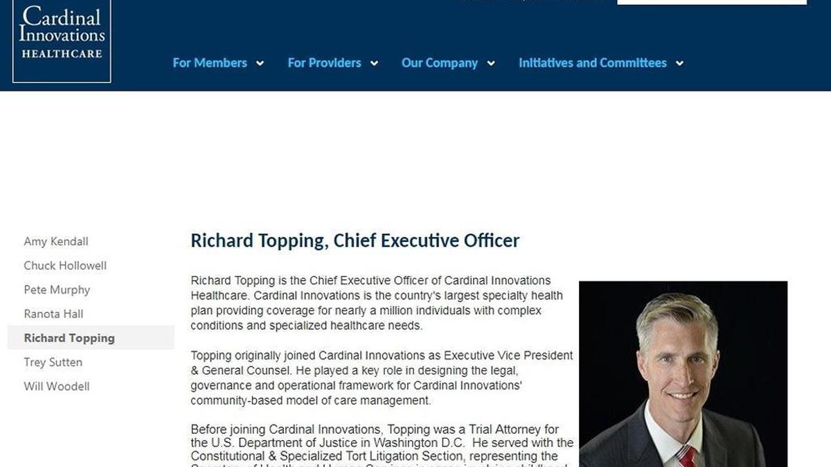 A screengrab of departing CEO Richard Topping’s biography from the Cardinal Innovations website.