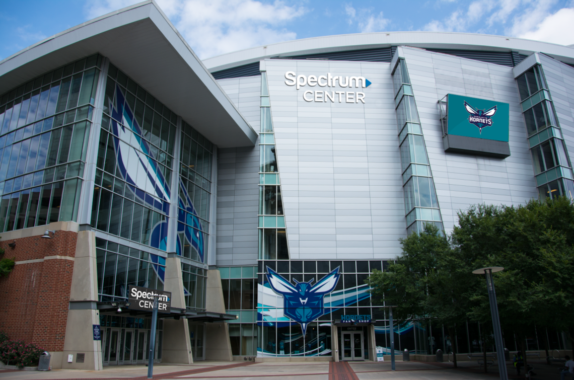 This is an exterior rendering of the new Spectrum Center signage.