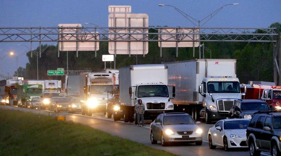 Lanes of traffic on I-85 northbound at I-77 in a file photo in Charlotte.