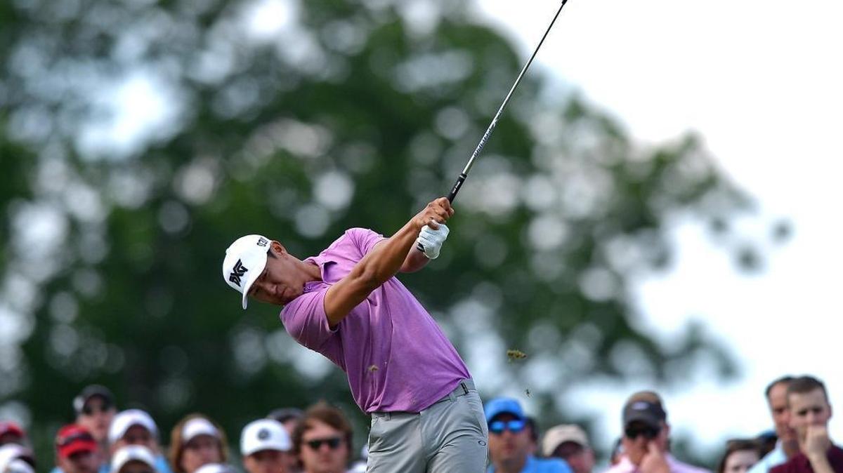 James Hahn follows through on a drive from the 17th tee box during the Wells Fargo Championship on Sunday, May 8, 2016 at Quail Hollow Club in Charlotte, NC. Hahn defeated Castro in playoff play to win the championship.